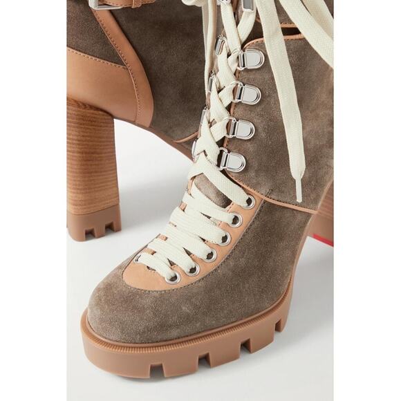 Christian Louboutin Macademia 100 Grey Suede Lace Up Block Heel Combat Boot 40 - Picture 4 of 11